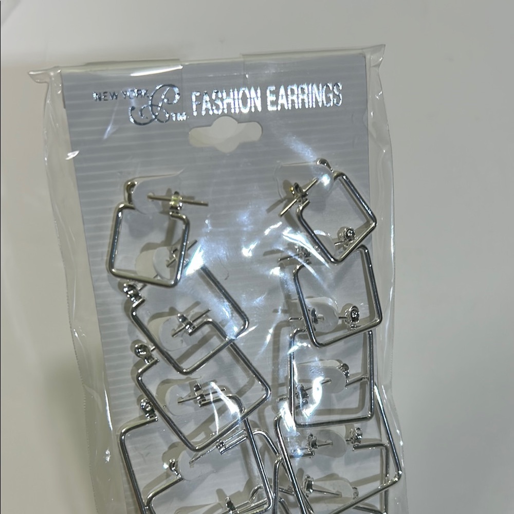 Silver Square Hoop Earrings - Picture 2 of 16
